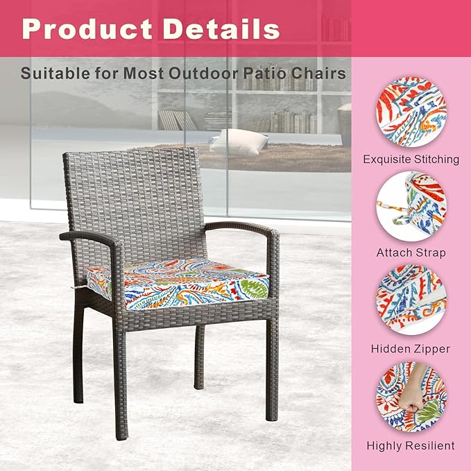 JMGBird Patio Chair Cushion Seat Cushion Chair Cushion Outdoor Chair Pads | 19x19 Outdoor Chair Cushions Set of 4 Waterproof Patio Seat Cushions with Ties Outdoor Cushions for patio furniture