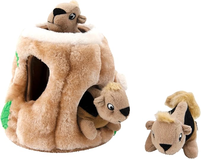 Outward Hound Hide-A-Squirrel Dog Toy – Interactive 2‑in‑1 Plush Puzzle with 3 Squeaky Removable Squirrels, Medium