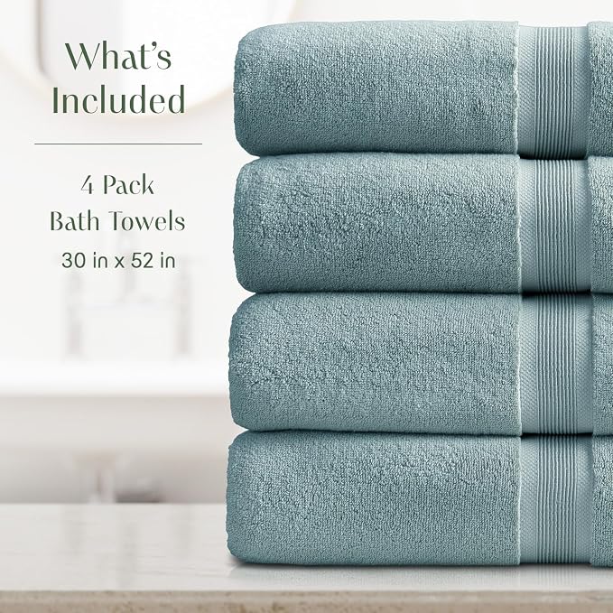 Springtree Home Luxury Bamboo Rayon Plush Bath Towel Set | 4-Pack | Aegean | 35% Bamboo Rayon - 65% Zero Twist Cotton | Absorbent Quick-Dry Towels for Bathroom | Ultra Soft | OEKO-TEX Standard 100