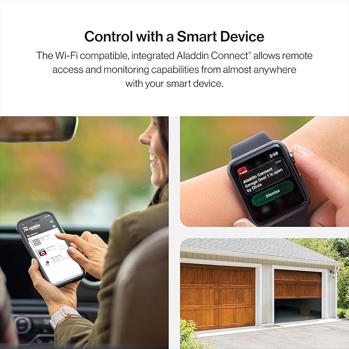 Genie 6172H-O Wall Mount Smart Garage Door Opener with Aladdin Connect, Wall Mounted Compact Space Saving Opener | Ultra-Quiet, Compact Space Saving Design, Aladdin Connect Wi-Fi, Works with Alexa, Wireless Wall Console, Side Mount Opener