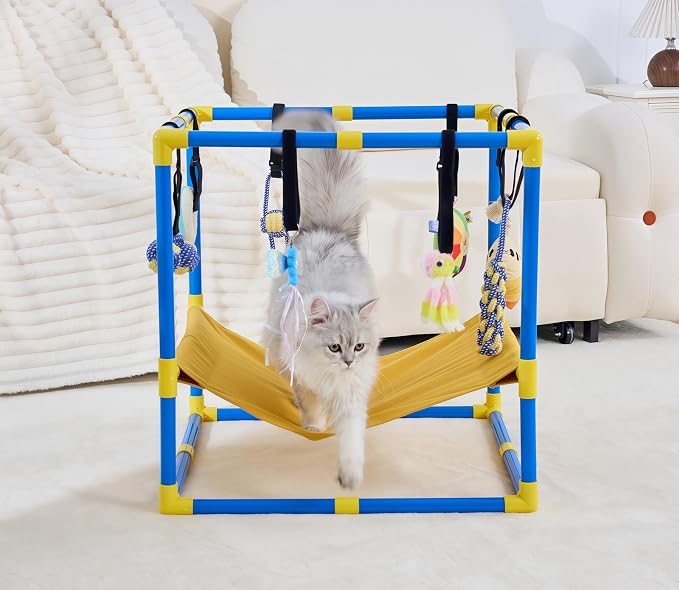 Puppy Play Gym with 12 Hanging Toys, 2-in-1 Dog Play Gym & Hammock, Adjustable Puppy Enrichment Toys for Small Dogs/Cat, Interactive Activity Center, Indoor Playground for Teething (23.6")