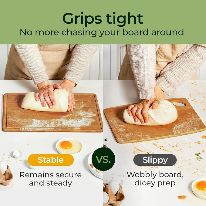 Keechee 2Pcs Cutting Board Set with Non-slip Mat, Bamboo Cutting Boards for Kitchen Meal Prep & Serving - Wood Serving Board Sets with Deep Juice Groove Ideal Kitchen Gifts