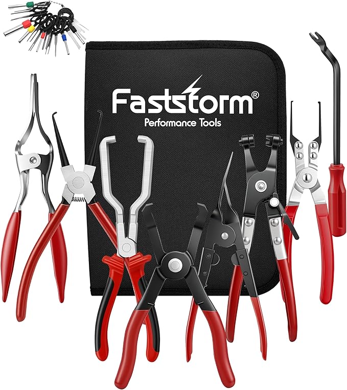 Fuel Line Pliers Set 8 Pcs, Fuel Line Hose Clamp Removal Plier, Push Pin Tools, Relay Puller, Panel Clip Remover & Filter Caliper, Spring Clamp Pliers for Fuel System Maintenance.