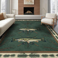 8'x10' Washable Area Rug Bass Vintage Lake Cabin Angler Lure Tackle Motif Fish Fishing Refined Structured for Dining Room, Large Office, Lounge, Non-Slip Chair-Friendly