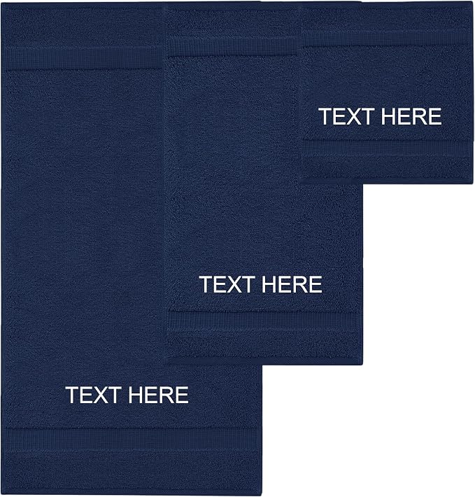 Chakir Turkish Linens Personalized 3 Piece Towel Set, 100% Cotton Luxury Turkish Towels for Bathroom, Soft Absorbent Towel Set with Bath Towel Hand Towel and Washcloth, Navy