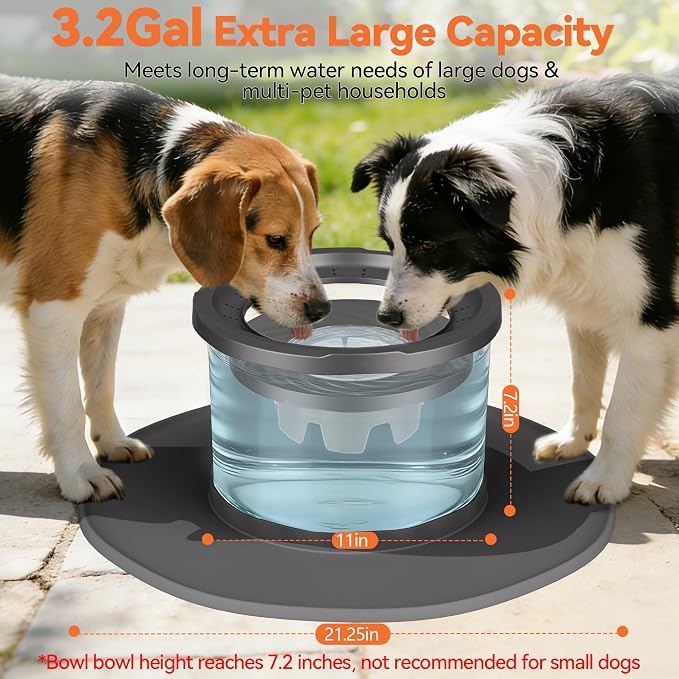 Decflow 12L No Spill Dog Water Bowl for Large Dogs, Stainless Steel Spill Proof Bowls with Suction Cup Anti-Skid Mat, Slow Drinking Feeder for Messy Drinkers, Heavy Duty Pet Bowls for Indoor/Outdoor
