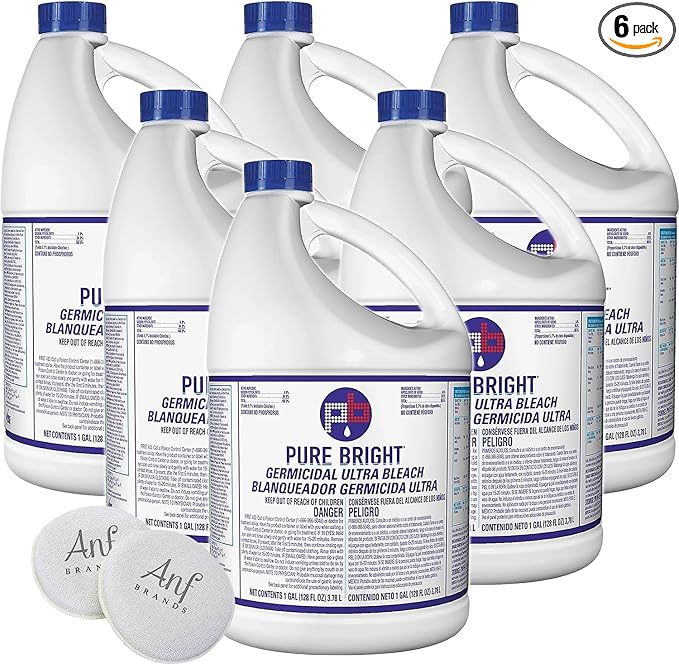 (6 Gallons) - Liquid Chlorine Bleach, for Laundry, Household and Commercial Cleaning, 1 Gallon Jugs