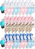3 Pack Wall Mounted Shoe Rack for Narrow Spaces, Hanging Shoe Rack Holds 24 Pairs, 17"-30"Adjustable Heavy Duty Wall Shoe Storage with 6 Storage Hooks, Space Saving for Closet Entryway Door, White