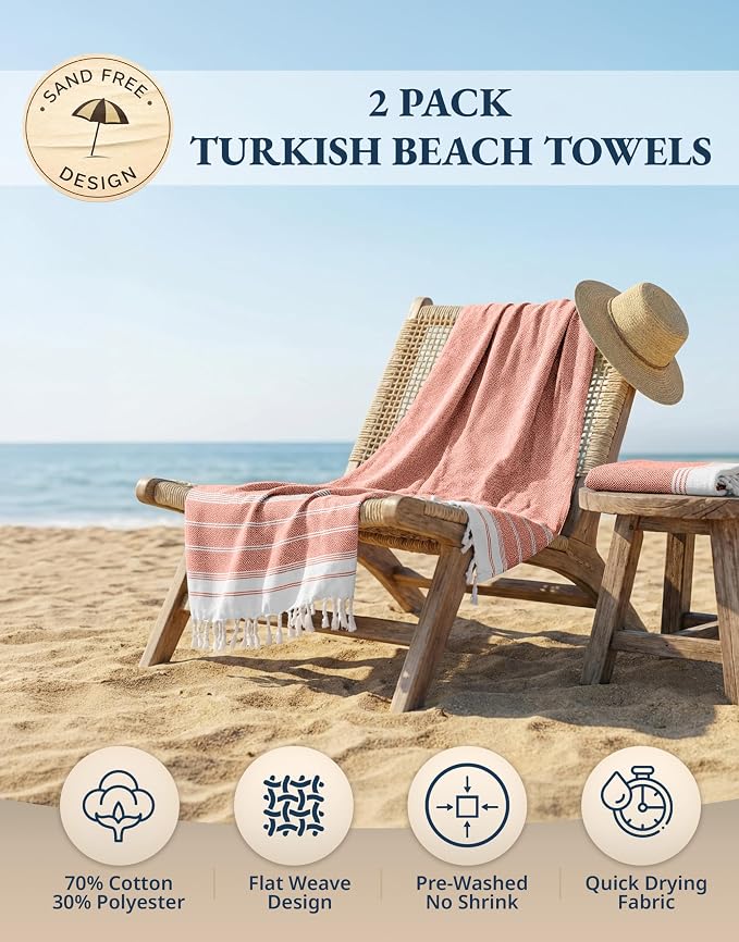 LANE LINEN Turkish Beach Towel 2 Pack, Super Absorbent - Bird of Paradise | Oversized Beach Towel 39"x71" - Beach Essentials for Women - Large Pool Towel, Absorbent & Quick Dry, Vacation Essential