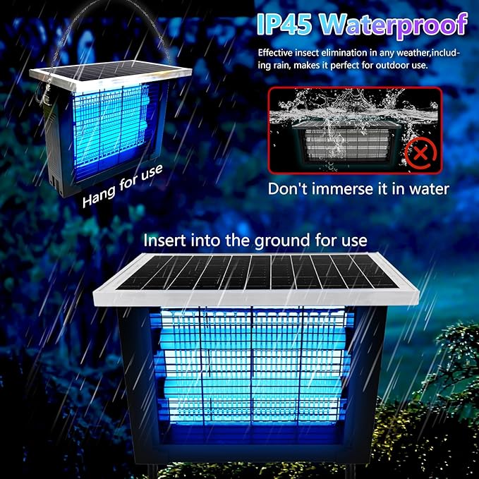 Powerful Solar Bug Zapper Outdoor for 2000 sq.ft with 13FT Extension Cord, Rechargeable Mosquito Zapper with High Powered, Waterproof Solar Fly Zapper for Patio Garden Backyard RV Camping
