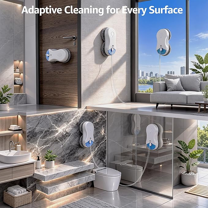HUTT S55 Pro Window Cleaning Robot, 3D Floating Pads, Up to 6500Pa Suction, HydroJet Pump Spray, SLAM 4.0 Navigation, 80ml Water Tank, 6 x Cloths,Perfect for High-Rise Windows, Tiles and Glass