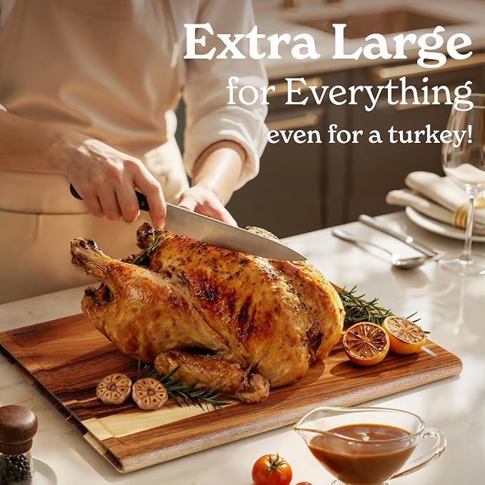 Smirly Reversible 17" Large Walnut Cutting Board for Kitchen - 1.2"Th Heavy Duty Real Wood Cutting Board with Deep Juice Groove - Reversible Wooden Cutting Board for Multiple Uses - Only 1 Piece