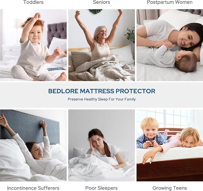 BEDLORE Waterproof Mattress Protector, Twin XL Size Mattress Pad with Deep Pocket 6"-15" Depth, Soft Dirt-Proof Double Bed Mattress Cover for Bedroom, College Dorm, Hotel (Navy Blue)