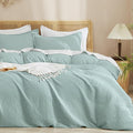 PHF Waffle Weave Duvet Cover Set Queen Size, No Snagging Ultra Soft Luxury Textured Breathable Comforter Cover for All Season 3pcs, Durable Bedding Duvet Set with 2 Pillow Shams, 90"x90",Aqua
