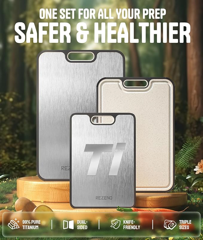 Titanium Cutting Board Set of 3, Dual Sided Design Non Toxic Cutting Boards for kitchen Beyond Food-Grade Chopping Board for Hygienic Food Prep, Extra Large (M/L/XL), Knife-Friendly, with Juice Groove