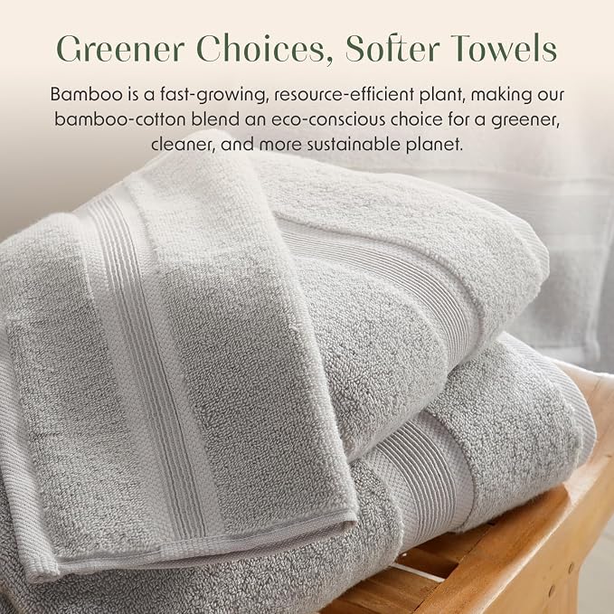 Springtree Home Luxury Bamboo Rayon Bath Towel Set | 6-Piece Set | Grey | 35% Bamboo Rayon - 65% Zero Twist Cotton | Absorbent Quick-Dry Towels for Bathroom | Ultra Soft | OEKO-TEX Standard 100