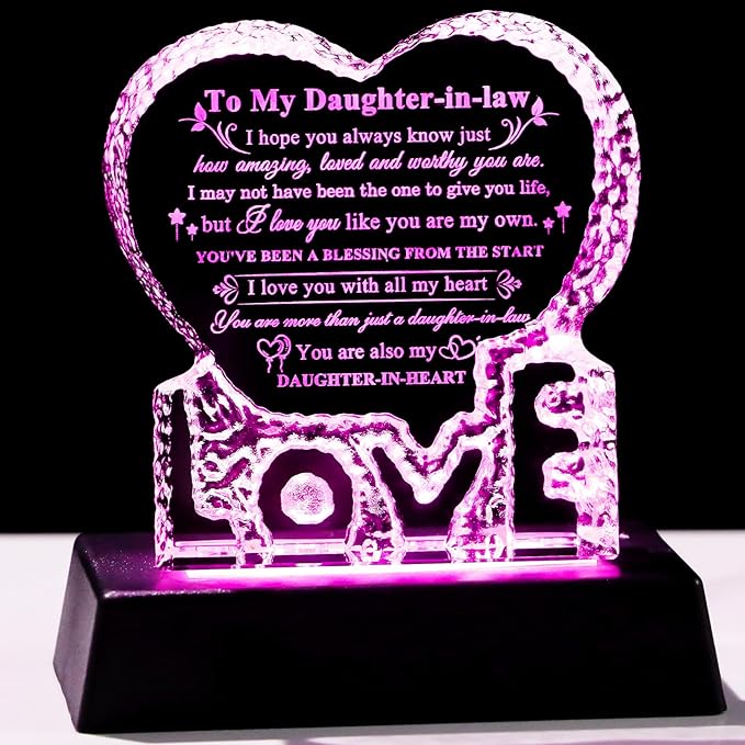 YWHL Daughter In Law Birthday Gifts with Colorful Base, Crystal Keepsake Mothers Day Wedding Gifts for Daughter in Law from Mother in Law