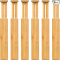 VaeFae 6-Pack Adjustable Bamboo Drawer Dividers, Expandable Drawer Organizer for Kitchen Utensils, Clothes, Bathroom, Office – Fits Drawer Interiors 16.6" to 21.8"