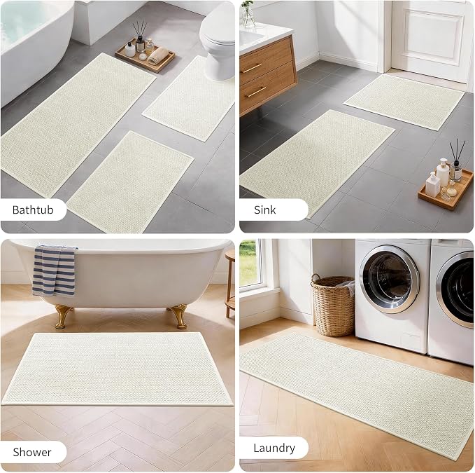YIHOUSE Long Large Bathroom Rugs Sets 2 Piece, Quick Dry Thin Bath Mat, Non Slip Absorbent Machine Washable, Bath Runner Rug for Tub Sink Home Decor (24"x36" + 24"x59",Beige)