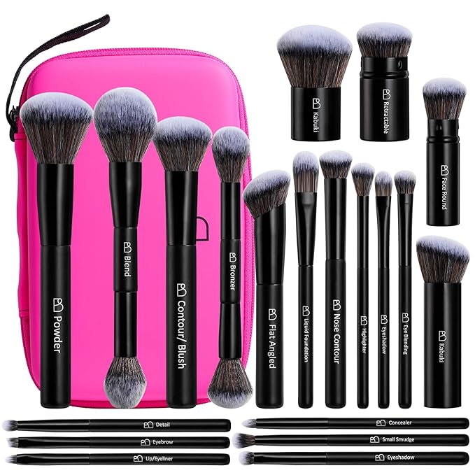 Professional Makeup Brushes BS-MALL With Travel Case - Kabuki Brush Eyeshadow Brush, Concealer Brush, Blush Brush Bronzer & Foundation Brush 20 Pcs, Labeled Daily Use & Versatile Occasions Gift Box