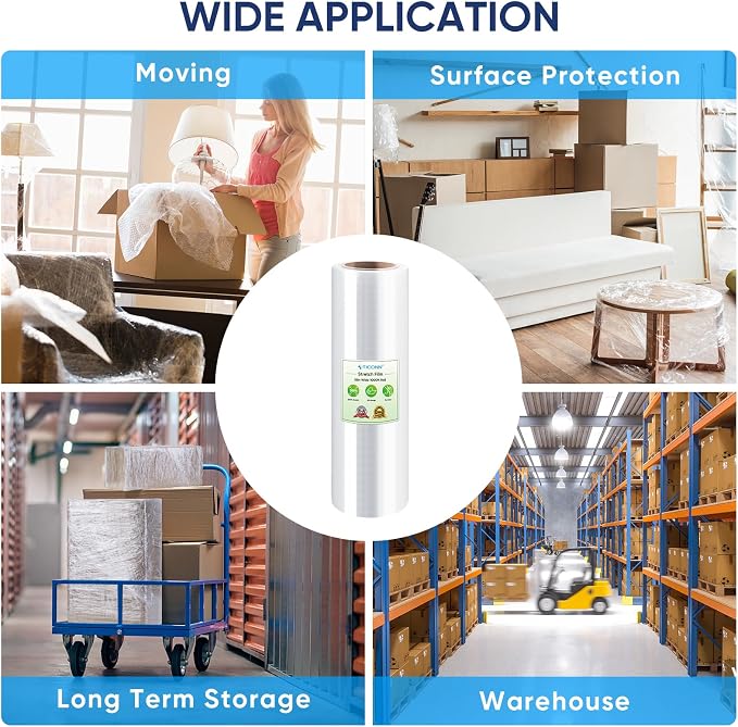 TICONN 1Pk Stretch Wrap Stretch Film Roll, 1000ft Industrial Strength 18 inch Wide Clear Plastic Wrap for Pallet Wrapping Shipping Moving (No Handle)