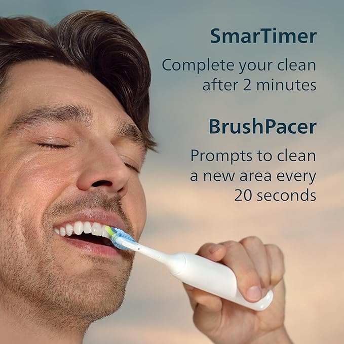 Philips Sonicare 5900 Series Electric Toothbrush, Pressure Sensor, 6 Brushing Settings, SmarTimer, BrushPacer, 21-Day Runtime, Gentle Professional-Clean Feel, for Sensitive Gums, White, HX7130/02