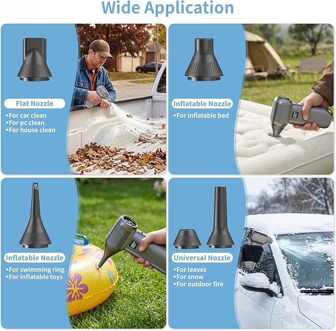 Electric Air Duster-150000RPM Super Power Turbo Fan with LED Display, 8000mAh Super Power Cordless Air Duster, 3-Gear Brushless Motor Blower, 5-in-1 Cleaning Kit for PC, Keyboard, Car, Outdoor