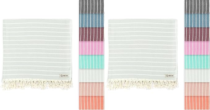 Sand Cloud Turkish Beach Towel - 100% Certified Organic Turkish Towel - Quick Dry Towel for Beach, Picnic, Blanket or Bath Towel - As Seen on Shark Tank - Gocek (Sage Green) (Pack of 2)