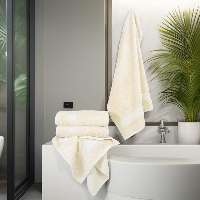 Large Bath Towels Set of 6 – 100% Cotton Terry – 24" x 50" – Quick Dry, Soft & Highly Absorbent – Ivory Towels for Bathroom, Gym, Spa, Pool & Daily Use