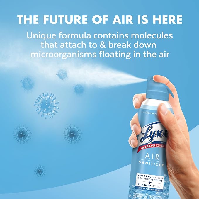 Lysol Air Sanitizer with Bacterial Odor Eliminator for Home & Office, Air Freshener Alternative, Simple Fresh + Cotton Blossom + Lavender Sky, 10 oz (Pack of 3)