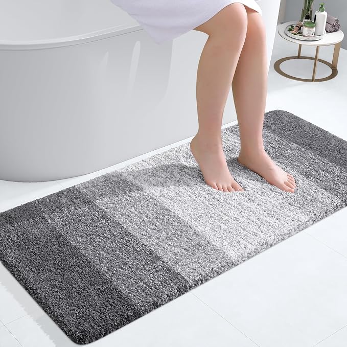 OLANLY Bathroom Runner Rugs Mat 44x20, Extra Soft Absorbent Microfiber Bath Rugs, Rubber Backing, Quick Dry, Washable Long Bath Mats for Bathroom Floor, Tub and Shower, Home Decor Accessories, Grey