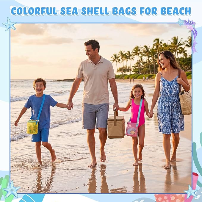 8 Pcs Sand Sifter with Shelling Bags for Beach Mesh Shovel with Mesh Bag for Shell Collecting Shark Tooth Sifter Filter Sand Scooper for Picking up Shells Beach Essentials Vacation Tools