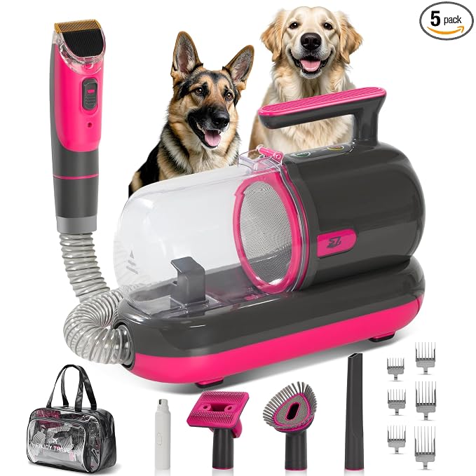 Dog Grooming Vacuum Kit with Clippers and Nail Grinder, 1.2L Pet Grooming Vacuum for Shedding, Low-Noise Dog Hair Vacuum with Grooming Brush for Home Cleaning Grooming,Dyson-Style Gray