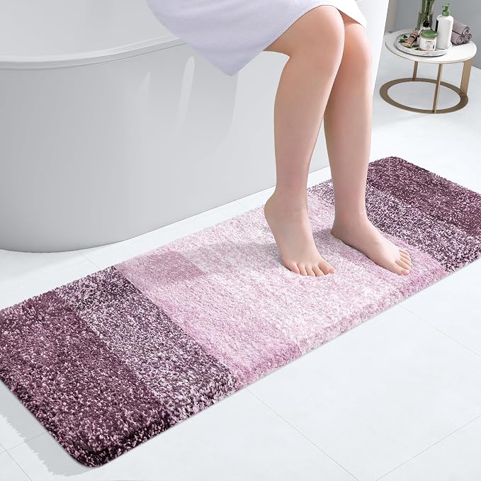 OLANLY Bathroom Runner Rugs Mat 47x17, Extra Soft Absorbent Microfiber Bath Rugs, Rubber Backing, Quick Dry, Washable Long Bath Mats for Bathroom Floor, Tub and Shower, Home Decor Accessories, Mauve