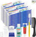 Personal Hygiene Kit Bulk Pack of 100,Yellow Basic Travel Toiletry Set Disposable Toothbrushes with Toothpaste Mouthwash Floss Comb Cover and Zip Bag for Homeless,Charity,Guests