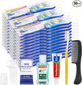 Personal Hygiene Kit Bulk Pack of 50,Yellow Basic Travel Toiletry Set Disposable Toothbrushes with Toothpaste Mouthwash Floss Comb Cover and Zip Bag for Homeless,Charity,Guests