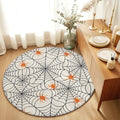 Round Area Rug 5', Halloween Washable Area Rugs for Living Room Kitchen Bedroom Nursery Dining Room, Black Net Classic Spiders Gingham Orange Rustic Non Slip Door Mat Indoor Floor Throw Circle Carpet