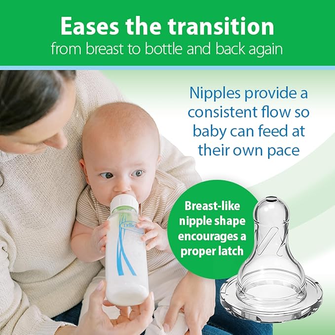 Dr. Brown's Anti-Colic Options+ Narrow Glass Baby Bottle with Level 1 Slow Flow Nipple, BPA-Free, 8 oz/250 mL, 0m+, 2-Pack (Packaging May Vary)