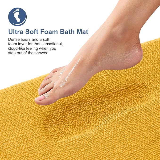 OLANLY Memory Foam Bathroom Runner Rugs 47x24, Long Bath Mat, Golden Yellow | Soft Quick Dry Bath Mats, Non-Slip, Absorbent Machine Washable Mat for Bathroom Floor, Tub and Shower, Home Decor Accessories