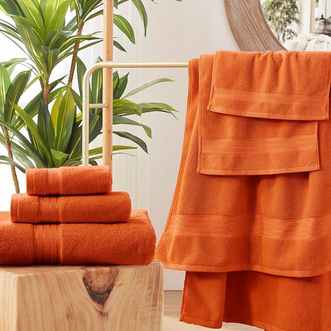 COZYART Luxury Bath Towels 2 PCS, Burnt Orange 100% Turkish Cotton | OEKO-Tex 100 Certified Zero Twist Ring Spun, Soft Absorbent Quick Dry, Plush Fluffy, Breathable Hotel Quality for Daily Use