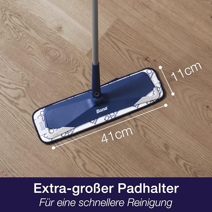 Bona Premium Microfibre Floor Mop Kit - Extra Large Adjustable Flat Mop - Incl. 1 Cleaning Pad, Blue