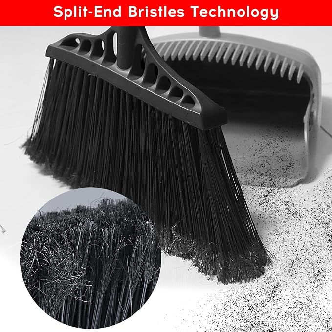 Tiumso 3-Pack Heavy Duty Broom, Commercial Broom with 55" Long Handle Outdoor Indoor, Industrial Brooms for Sweeping Garage Concrete Courtyard Patio Home Kitchen Office - All Black