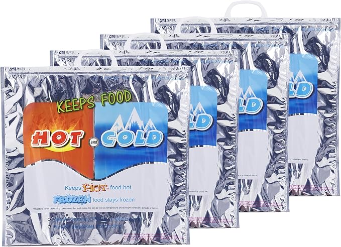 Superio Hot and Cold Insulated Bags for Food Delivery, Grocery Shopping Bags, Food Storage for Hot and Frozen Food for Travel, Disposable Cooler Bag, Reinforced Thermal Lunch Bag (4, 16"x5.5"x19")