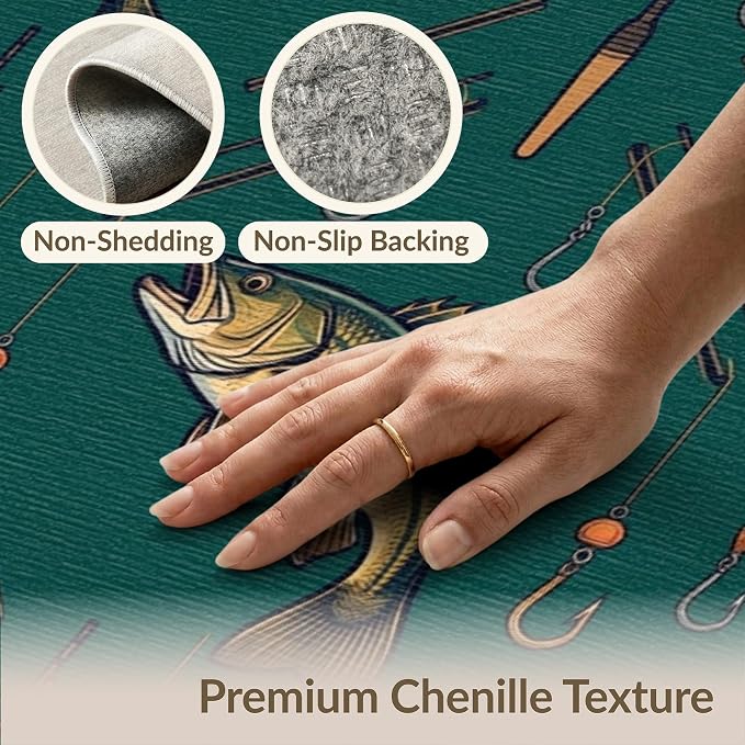 2'x3' Washable Area Rug Bass Sportsman Lure Lake Angler Tackle Motifs Motif Fish Fishing Refined Non-Slip Low Profile for Hallway, Study Room, Playroom