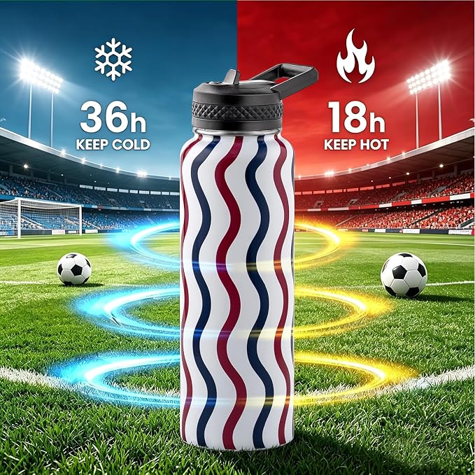 RAYMYLO 2026 Soccer Biggest Event Edition Insulated Water Bottle 40 oz, Nation Flag Design, Best Souvenir & Gift for World Soccer Lover, Vacuum Stainless Steel (Cold for 36Hrs), Leak Proof & Non-BPA