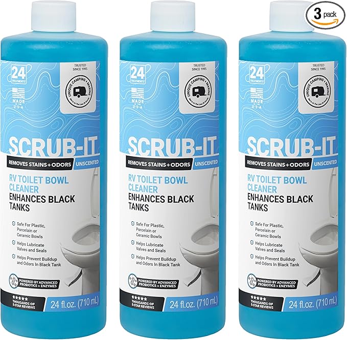 Unique Scrub-It RV Toilet Bowl Cleaner Liquid – Removes Stains, Odors & Debris, Safe RV Toilet Cleaner for RV & Marine Toilets, Value Pack, (24 oz, Pack of 3)