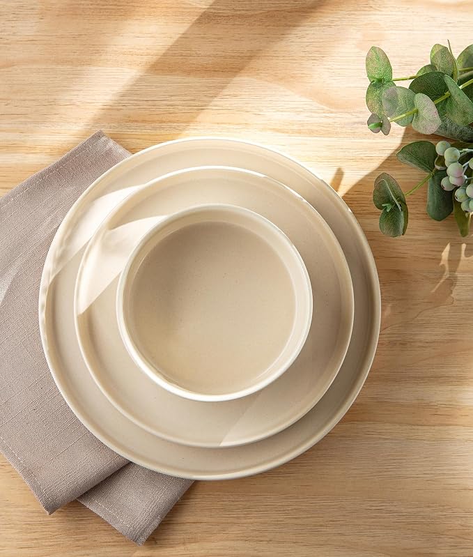 TheTerra Ceramic Dinnerware Sets for 8, 24 Pieces Porcelain Lightweight Plates and Bowls Sets, Scratch Resistant Dish Set, Oven & Microwave & Dishwasher Safe, Matte White