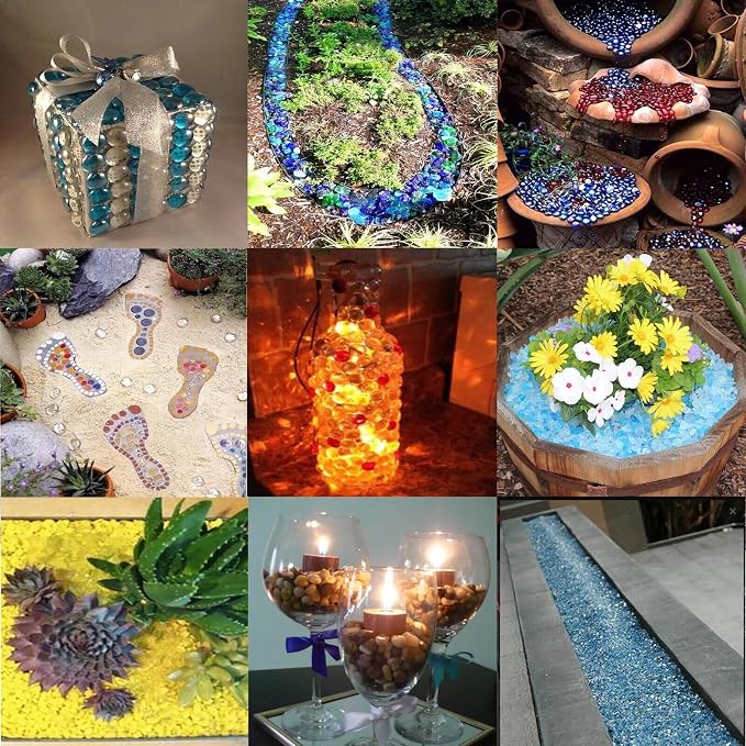 10 lbs Fire Pit Glass Diamonds,1/2 Inch Caribbean Blue Fire Glass | Reflective,Glass Diamonds For Natural or Propane Fire Pit, Landscaping Rock Stones,Tempered，Fireplace