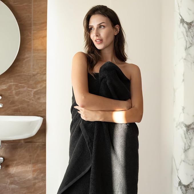 SALBAKOS Luxury 100% Turkish Cotton Bath Sheet 40x80 in (1-Piece, Black) | Extra Large Jumbo Oversized Bathroom and Beach Towel, Super Soft Highly Absorbent Thick Premium Hotel Quality, Made in Turkey