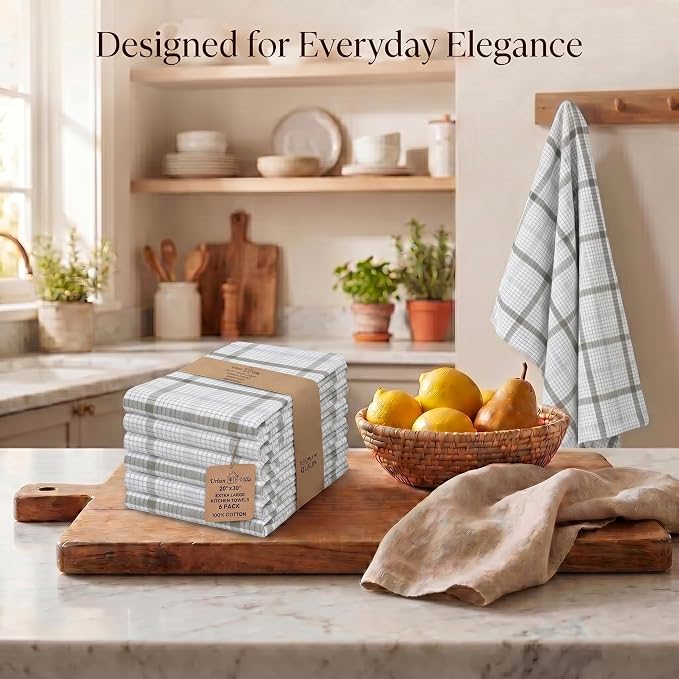 Urban Villa Kitchen Towels Cotton Dish Towels 20”x30” (Set of 6) Tiny Checks